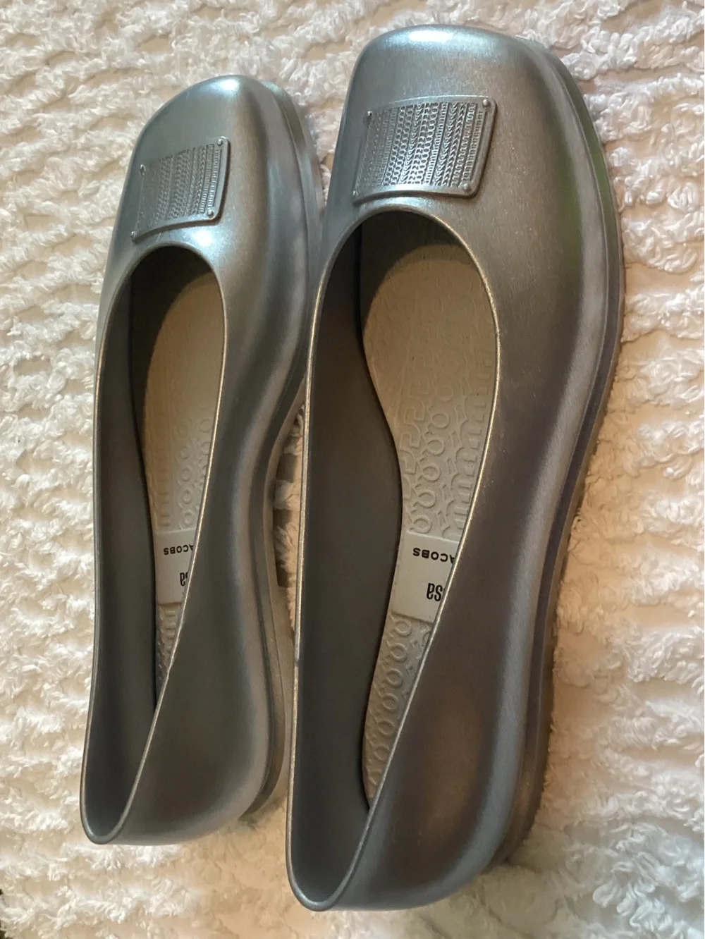 Melissa x Marc Jacobs Ruby Ballet Flats – Silver Jelly Shoes – Women’s Size 10
